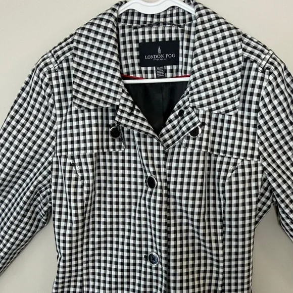 London Fog Black and White Houndstooth Trench Coat Size XL - Picture 5 of 16